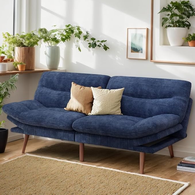 66″Futon Sofa Bed3-in-1 Futon Couch w/Adjustable Backrest &amp Armrests Convertible Sleeper Sofa Bed Small Folding Sleeper Recliner w/Removable Cushion for Apartment Living RoomOffice (66inBlue