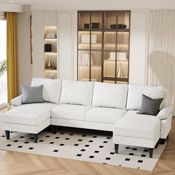 Sectional Couches for Living Room Convertible 4 Seat Modular Sectional Sofa Set for Living Room L Shaped Couch or U Shaped Couch with Ottoman for Apartment White