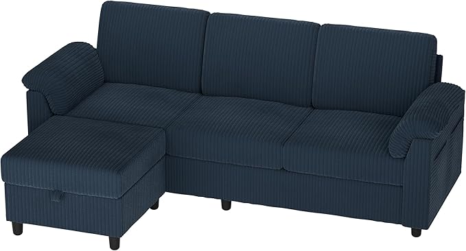 Vongrasig 79 Convertible Sectional Couches Sofa with Storage Ottoman 3 Seat L Shaped Couch with Side Storage Pockage Small Couches for Living Room Apartment and Small Space Dark Blue