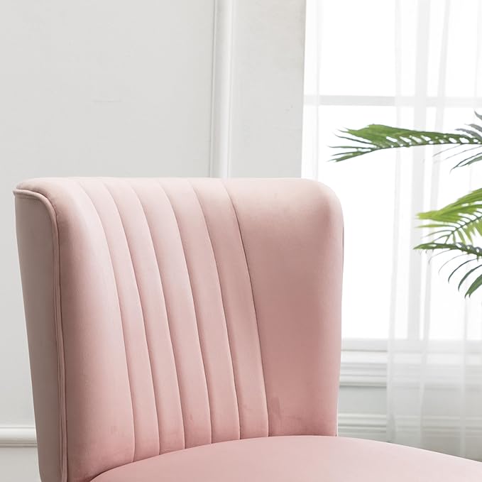 Modern Velvet Accent Chairs Reading Chair Cozy Curved Wingback Leisure Chair Upholstered Single Sofa Chair for Living Room Dining Room Bedroom Dressing Table Office (Pink)