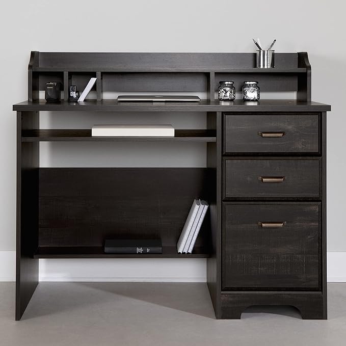 South Shore 14676 Versa Computer Desk with Hutch Rubbed Black