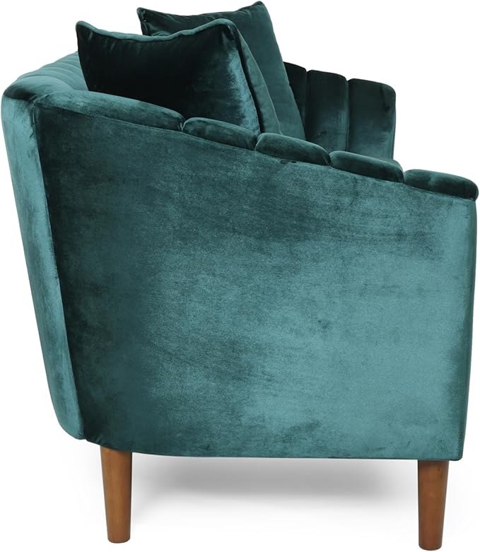 Merax Modern Sofa Set Couch with Matching Accent Pillows Channel Stitching Button-Tufted Diamond Pattern Sloped Arms Plush Upholstered Design Teal