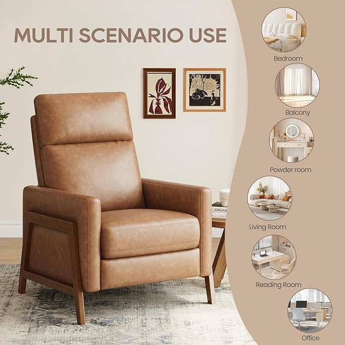 COLAMY Push Back Recliner Chair Set of 2 Upholstered Leather Recliner with Footrest 105-135 Degree Adjustable Comfy Modern Wingback Recliner for Living Room BedroomSmall Spaces Cocoa