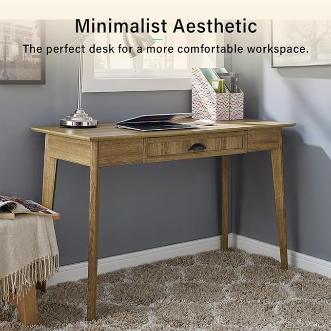 Newport Series Home Office Computer Writing Desk with Fully Extended Drawer | Laptop PC Workstation With USB Hub | Sturdy and Stylish | Easy Assembly| Golden Oak Wood Look Accent Living Room Furniture