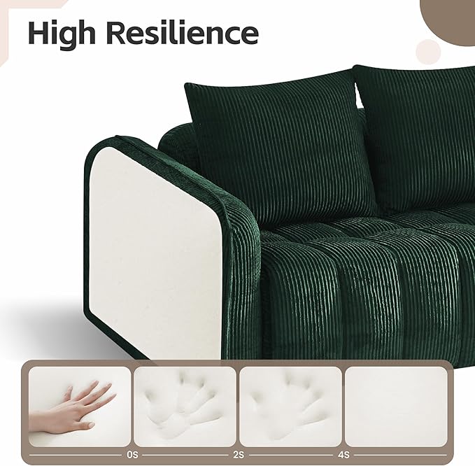 Comfy 3-Stear Sofa with 2 Armchair Set of 3 Corduroy Sofa for Living Room Boneless Lounge Floor Cloud Couch for Small Spaces for Bedroom Office Apartment Green