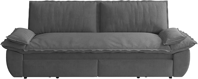 73.2‘’ Queen Size Sofa Bed Corduroy Loveseat 3-in-1 Convertible Sleeper Sofa Couch Love Seat Pull Out Sofabed Space Saving Gray