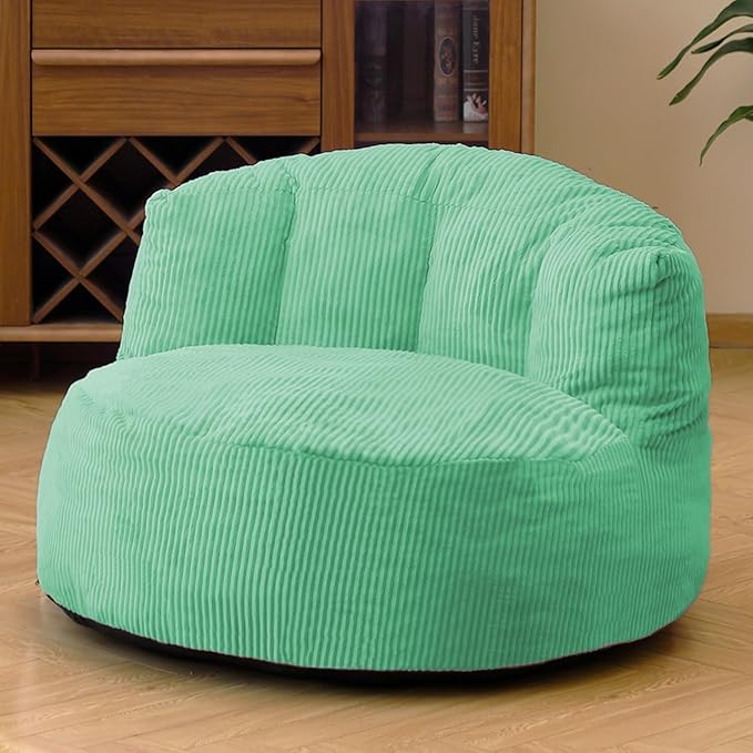 N&ampV Large Crescent Bean Bag Chair Adult Size Bean Bag Sack Foam Filling Soft Premium Corduroy Bean Bag for Living Room Bedroom Dorm and Office (Mint)