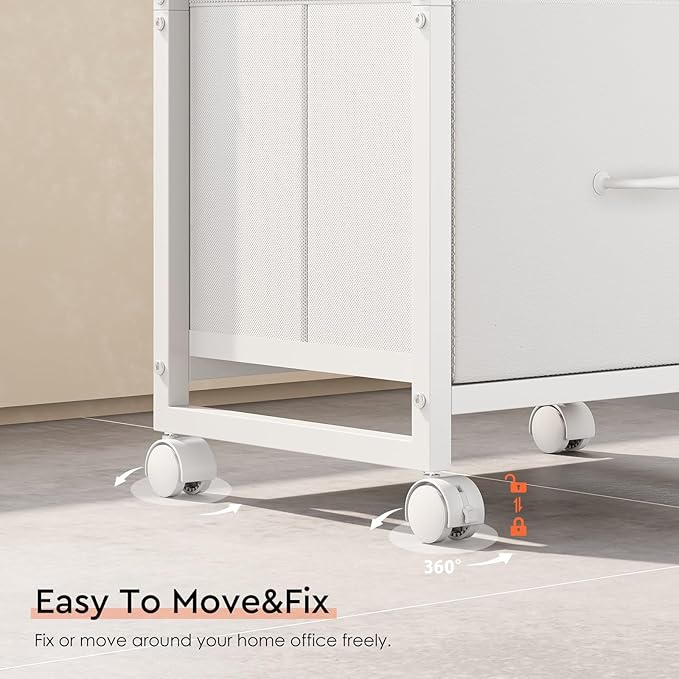 3 Drawer File Cabinet with Wheels Rolling Printer Stand with Open Storage Shelf Fabric Lateral Filing Cabinet for Home OfficeWhite