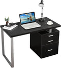 LOKATSE HOME Computer Desk with Drawers File Cabinet-Reversible Set Up Office Writing Study Desks Furniture Silver Metal Frame 47 Cappuccino