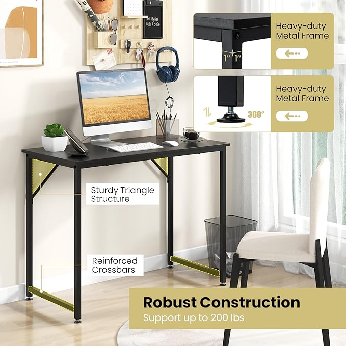 Giantex 40-Inch Black Small Computer Desk Home Office Writing Desk with Heavy-Duty Metal Frame Modern Simple Gaming Table PC Workstation Versatile Small Desk for Bedroom