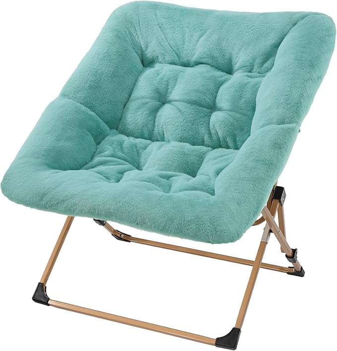 OAKHAM Comfy Chair for Adults Soft Faux Fur Folding Lounge for Bedroom Living Room Dorm Rooms Flexible Reading Chair for Teens Kids X-Large Foldable (Faux Fur-Mint)