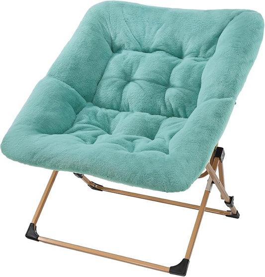 OAKHAM Comfy Chair for Adults Soft Faux Fur Folding Lounge for Bedroom Living Room Dorm Rooms Flexible Reading Chair for Teens Kids X-Large Foldable (Faux Fur-Mint)