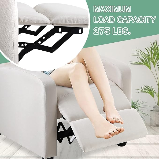 Recliner Chair for Living Room Fabric Massage Chair Sleeper Chairs for Adults Adjustable Comfortable Chair Single Sofa Chair Reading Chair for Bedroom with Footrest (Textile Beige)