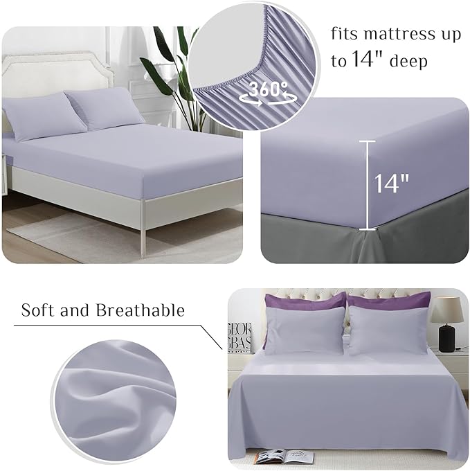 JOLLYVOGUE King Comforter Set Ultra-Soft Bed in a Bag King Size 7 Pieces Oeko-TEX Certified Bedding Set with Down Alternative Comforter Sheets Pillowcases &amp Shams Purple &amp Lavender