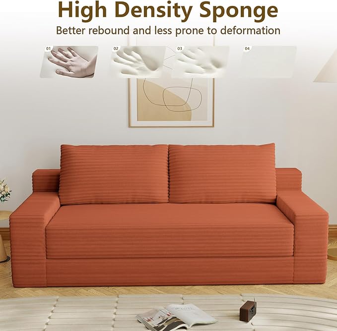 70.78 Loveseat Sofa Modern Small Corduroy Couch Comfy Deep Seat for Living Room Bedroom Apartment Home Office No Assembly Orange