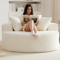 55''L Oversized Round Chaise Longue Chair Indoor Corduroy Sponge Single Sofa Oversized Round Chairs Modern Sleeper Chair for Living RoomProjection Room Wide Armrest Chairs Beige