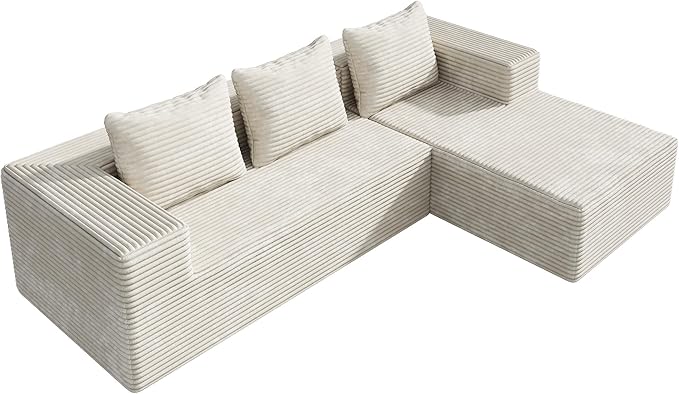 WLIVE 104'' Cloud Sectional Couches for Living Room Modular Boneless Couch with Left Facing Chaise L Shape Memory Foam Corduroy with Cushion Beige