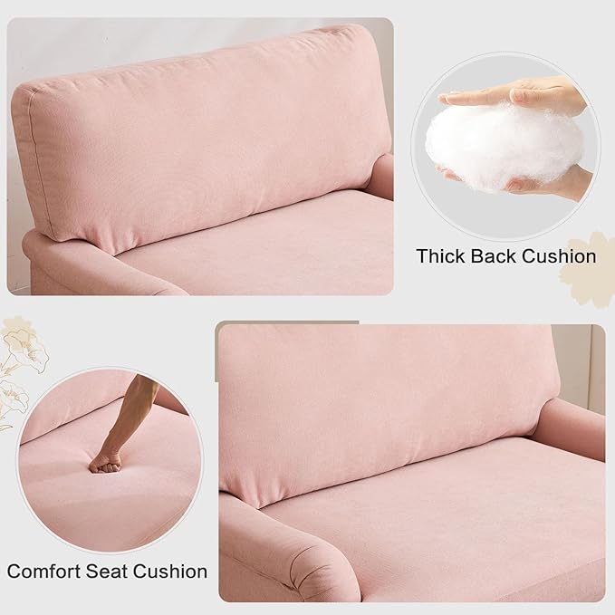 Bezseller Oversized Accent Chair Indoor 46 W Large Upholstered Single Sofa Chair and Wood Legs Big Comfy Armchair Leisure Lounge for Living Room Bedroom Apartment Reading Room(Pink)