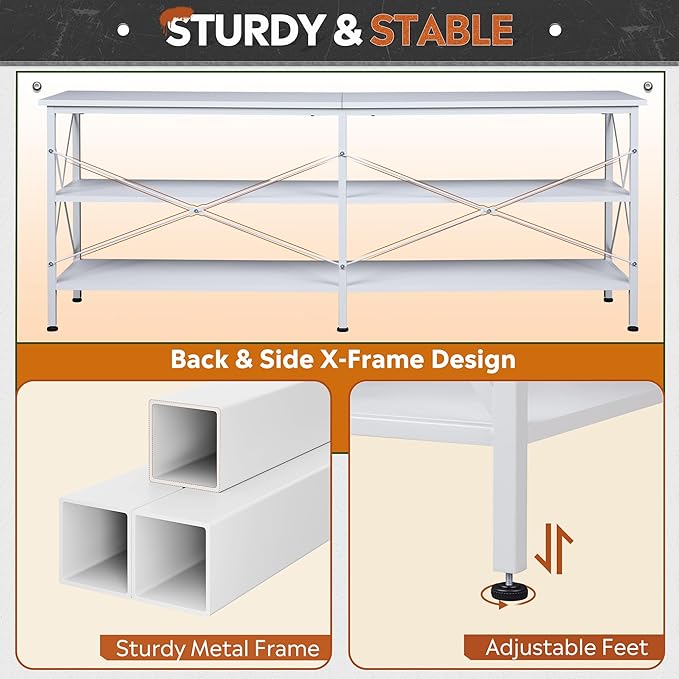 WLIVE TV Stand up to 70 Inch TV 63 Entertainment Center TV Media Console with 3-Tier Storage Shelves for Living Room and Bedroom White