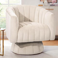 Kromax Swivel Accent Chair with Armrest Mid Century 360 Degree Swivel Barrel Chair Overstuffed Tufted Velvet Ideal for Living Room Bedroom Reading Room Beige