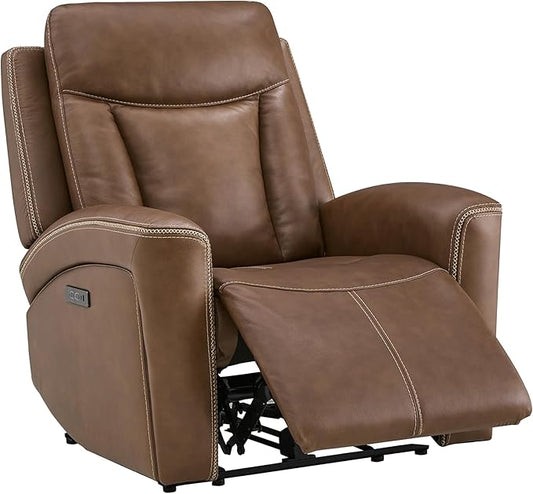 CHITA Genuine Leather Power Recliner Chair for Adults Super Zero Gravity Recliner with Adjustable Power Headrest &amp USB/Type-C Ports for Living Room Bedroom &amp Home Theater Cafe Brown