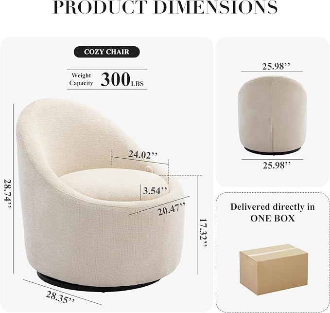 COLAMY Swivel Accent Chair 360° Swivel Chair with Hidden Storage Modern Small Barrel Swivel Armchair for Living Room/Bedroom Beige