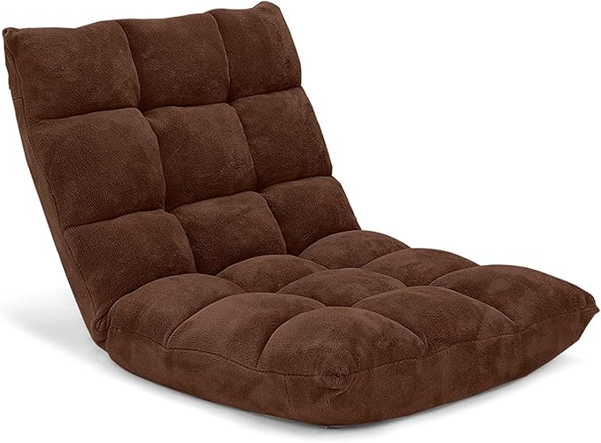 Giantex Folding Sofa Chair with 14 Adjustable Positions Padded Sleeper Bed Couch Recliner Gaming Floor Chair for Adults (Brown)