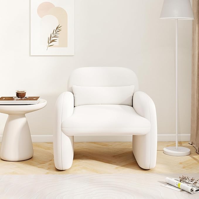 Giantex Set of 2 Accent Chairs for Living Room Modern Sherpa Fabric Upholstered Armchair w/Waist Pillow Comfy Reading Chair w/Armrests Small Single Sofa for Bedroom Reception Office White