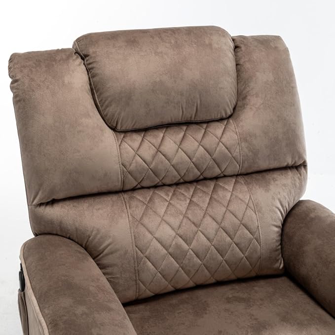 Oversized Power Lift Recliner Chair with 25 Extra-Wide Seat for Big Elderly Adults 180 Degree Lay Flat Electric Lounge Sofa Chair with Massage &amp Heat for Living Room Bearing 400LBS Beige+Brown