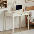 French Country Style Writing Desk35 Solid Wood Farmhouse Computer Table with DrawersRustic White Finishfor Home Office Study or Living Room Workspace