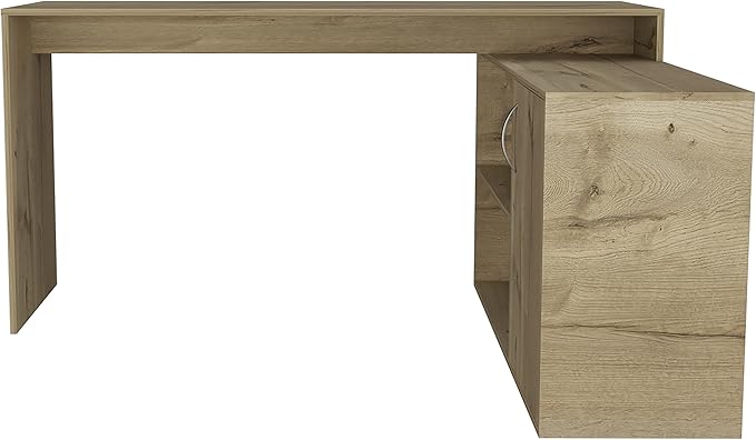 Light Oak L-Shaped Office Desk with 1 Drawer &amp 2 Shelves - Home Office Workstation