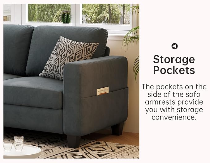 Sectional Sofas Couches for Living Room 3 Seater L Shaped Couch with Storage Ottoman 78 Modern Velvet Fabric Grey Sofa for Apartment Studio Office Small Space