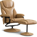 MCombo Recliner with Ottoman Reclining Chair with Massage 360 Swivel Living Room Chair Faux Leather 4901 (Cognac)