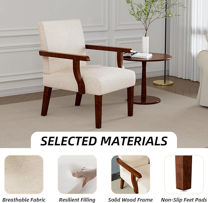 Accent Chairs Set of 2 with Side Table Modern Accent Armchair with Fabric Upholstered and Solid Wood Armrest Reading Leisure Arm Chair for Living Room Bedroom Waiting Room (Beige)