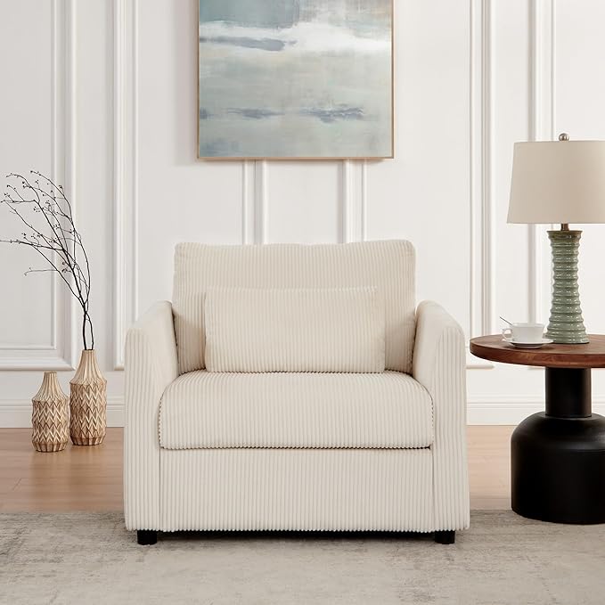 Modern Accent Chair Living Room Chairs in Corduroy FabricReading Chair Sofa Couch for Apartment and Small Spaces.(Beige Chair)