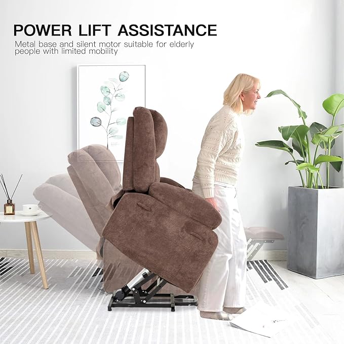 PayLessHere Electric Power Lift Recliner Chair with Massage and Heat Standing Assistance for Elderly People Extended Footrest Chair for Living Room Comfy Overstuffed Recliner