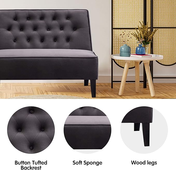 annjoe Button Tufted Loveseat Settee Upholstered Sofa Backrest Buckle Couch Banquette Bench for Dining Room Living Room Bedroom Funiture(Gray 1)