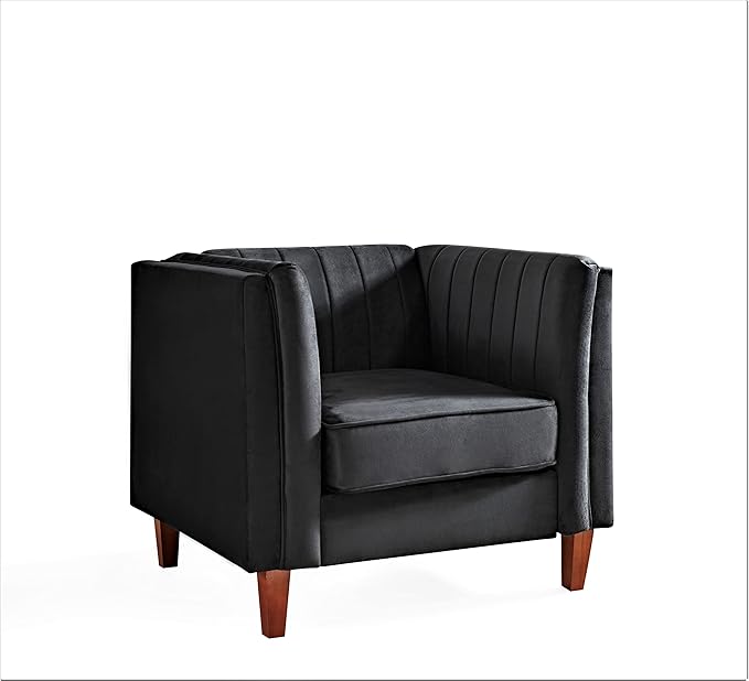 Container Furniture Modern Luxury Velvet Chair for Living Room with High Density Foam Soft Fabric Upholstery Removable Cushions and Solid Wood Legs 36.6'' Wide Armchair Black