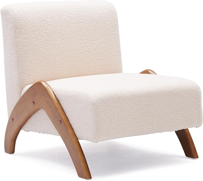 Oversized Accent Chair upholstered armless mid Century Modern Living Room Chair with Wooden Legs for Bedroom/Office/Cafe Sherpa Beige