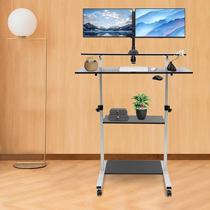 Mobile Stretchable DeskHeight Adjustable Laptop Desk with Wheels Storage Desk Home Office Computer Workstation Portable Rolling Table Laptop Cart for Sitting