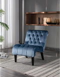 Modern Velvet Armless Accent Living Room Chair/Leisure Chair Upholstered Fabric Button Comfortable Chair with Wooden Legs for Bedroom Living Room Office (Light Blue Velvet)