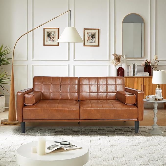 70” W Modern Couch Faux Leather Couch with Cushions and Pillow Upholstered Sofa CouchesDeep Seat Sofas for Living RoomLoveseat Sofa and Couch (Brown)