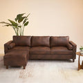 Vesgantti 100 L Shaped Faux Leather Couch with Movable Ottoman 3 Seater PU Leather Sectional Sofa with Side Pocket Mid Century Modern Modular Couch for Living Room Bedroom Chocolate