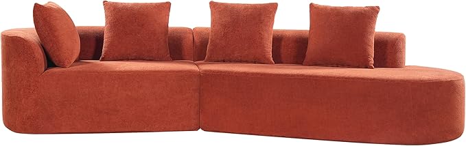 Merax 2-Piece 116 L-Shaped Modular Sectional Sofa Set 4 Seat Fully Assembled Curved Upholstery Couch with High-Density Compressed Sponge Chaise Lounge &amp 4 Pillows for Living Room Orange