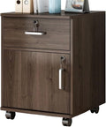 File Cabinets Office Filing CabinetWooden One Drawer with One Door Storage CabinetFiling CabinetWith Lock StorageWheel Slide Small Side Cabinet File Storage Cabinets(Brown)