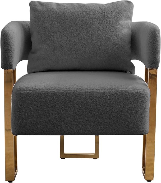 TS Modern Decorative Chair Living Room Side Chair with Gold Metal Legs no Wheels Suitable for Dressing Area Reception Room OfficeTeddy Fleece upholstered Metal Foot Sofa 1PC Grey