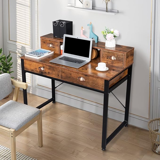 Desk Gaming Desk Home Office Writing Desk Study Table Workstation Writing Computer Desk Space Saving Table Simple Home Office DeskDesk with Drawers Home Office Desk with Storage 106x54x90CM