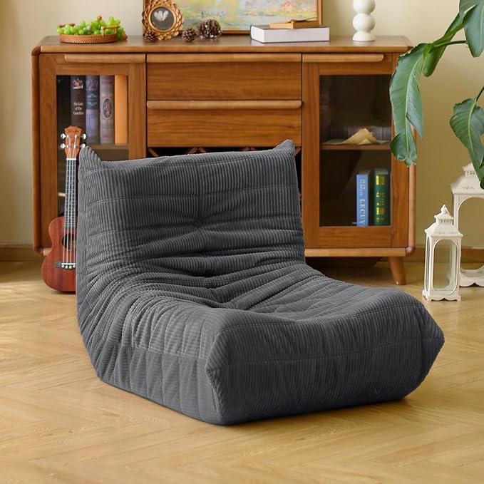 N&ampV Fireside Floor Sofa- Mid-Century Modern Armless Lounge Chair with Premium Soft Corduroy Fabric Plush Foam Cushion Accent Chair for Living Room Bedroom &amp Office (Dark Grey)