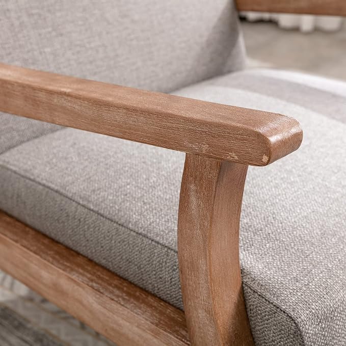 Wahson Comfy Living Room Chairs Linen Upholstered Accent Chairs Farmhouse Armchairs with Natural Wood Frame Oversized Decorative Chair for Bedroom Grey