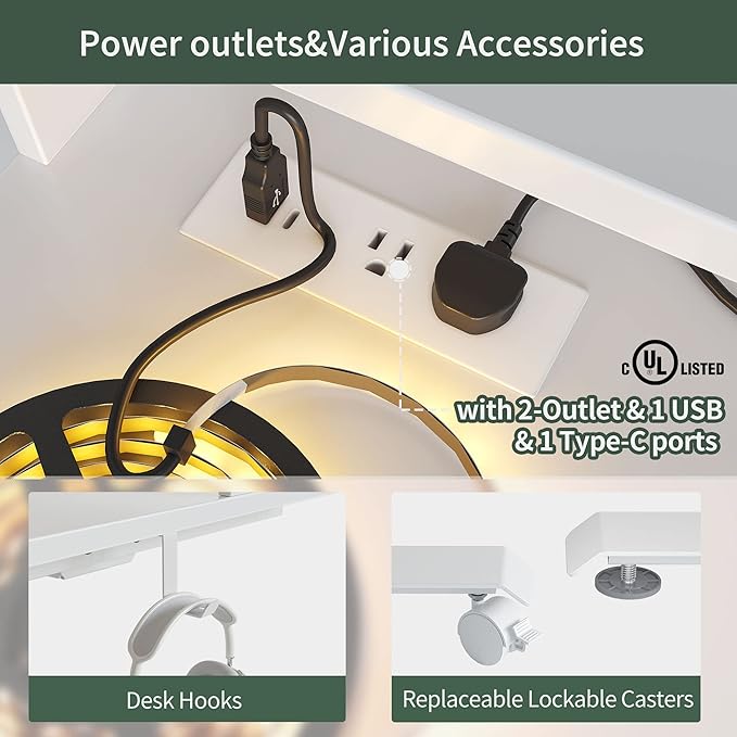 FEZIBO 63 L Shaped Standing Desk with Arc LED &amp Power Outlet Exclusive Uprated Triple Motors Support 330LBS Electric Height Adjustable L Shaped Desk with Large Monitor Stand for Home Office W